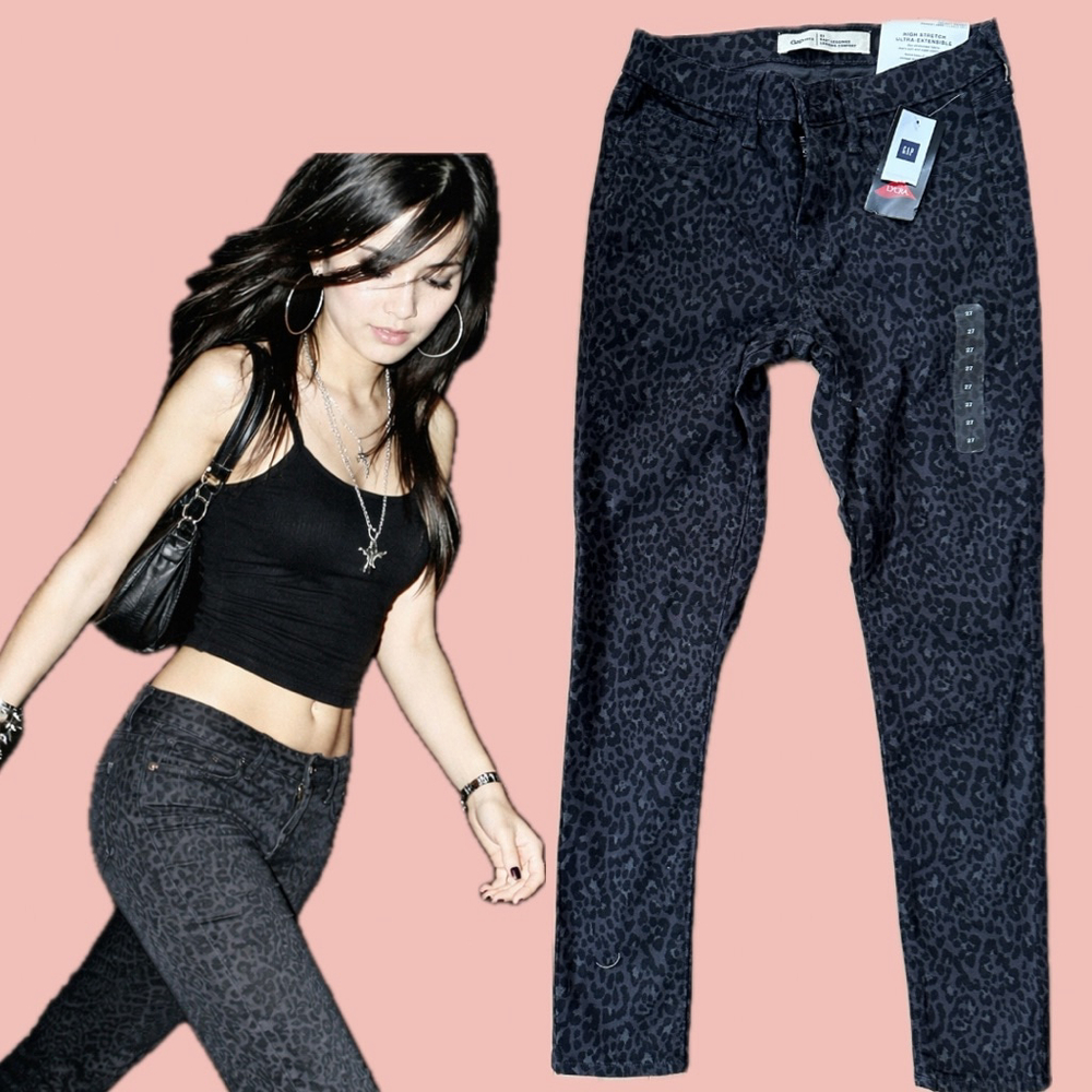 GAP 1969 Leopard Print Skinny Jeans Y2K Emo Stretch Low Rise 27